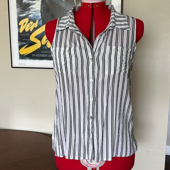 Striped Button Down Collared Tank - Picture 1 of 4